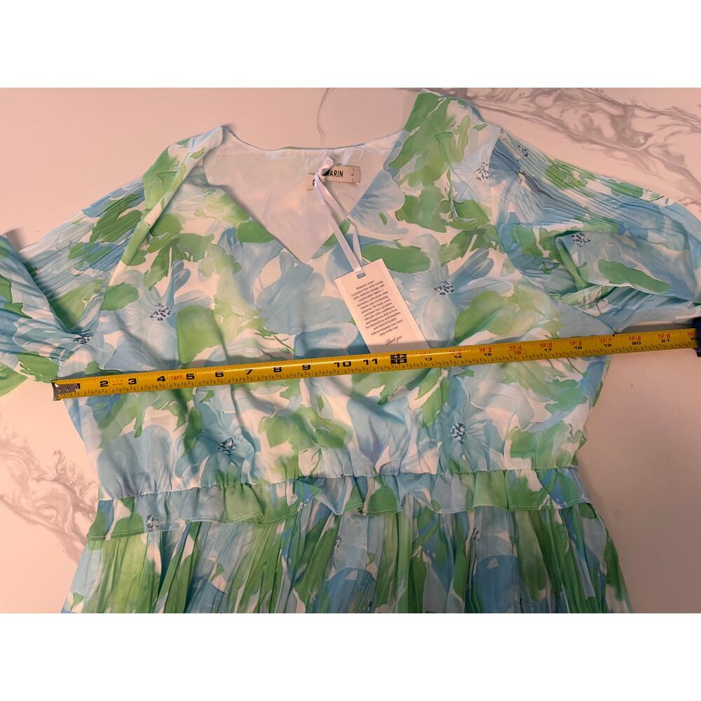Grace Karin Floral Pleated Midi Dress Blue Green L NWT - Picture 6 of 8